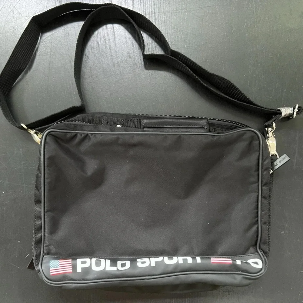 Vintage Polo Sport by Ralph Lauren‎ Black Messenger Bag with Logo